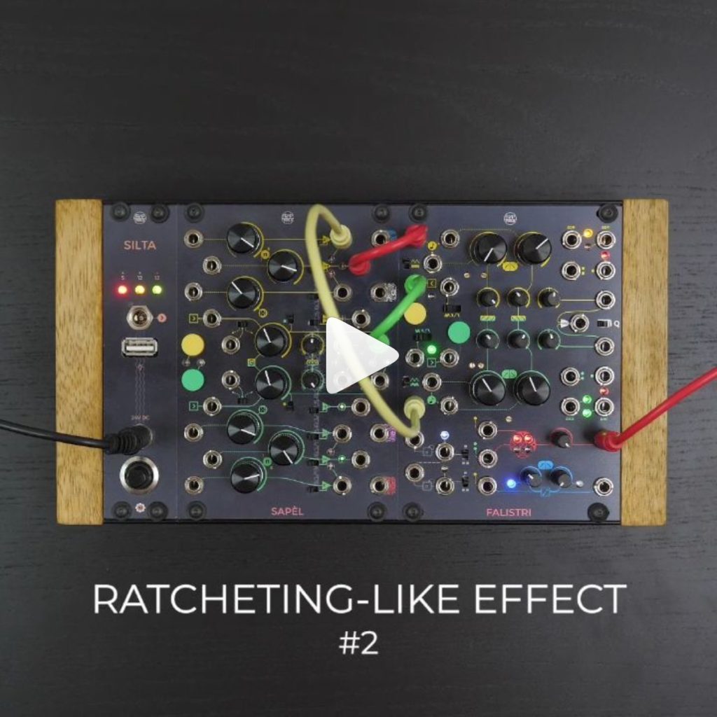 This time we’ll get a more spicy ratcheting-like effect! SAPÈL’s n+1 output provides voltages tuned in octaves. If the target oscillates below audio rate, it will simply double its frequency, with interesting ratcheting effects.
