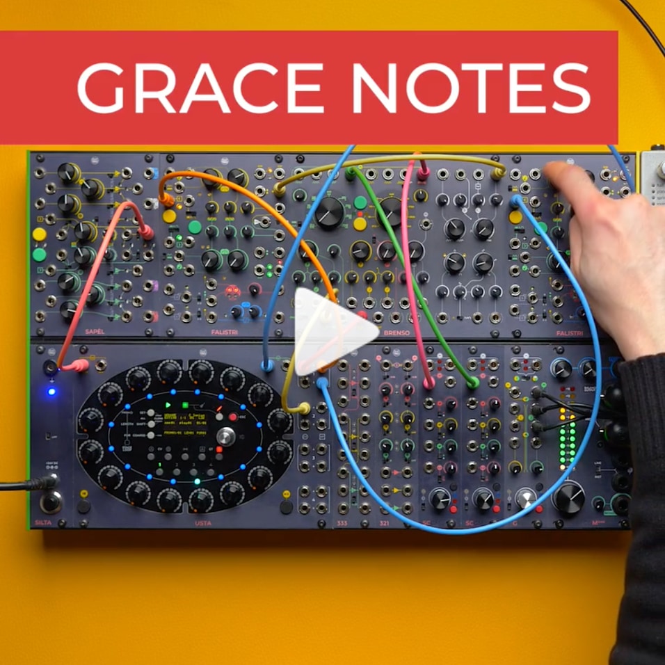 Grace notes are notes that you play to ornate a melody. Every musical tradition has its own grace notes, so why should we modular players stay away from them?⁠

In Western music you don't write them as part of the melody: instead, you use tiny notes or symbols on top of it.

Since USTA is the Voltage Score, we want to stick with this concept!⁠

In this Technique, we wrote a plain sequence and used a tiiiiny little envelope patched to the CV A input to add some grace notes here and there through pitch shifting. Happy experimenting!